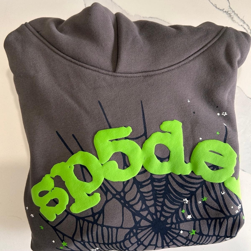 Grey/Green SP5DER Hoodie 🕷️